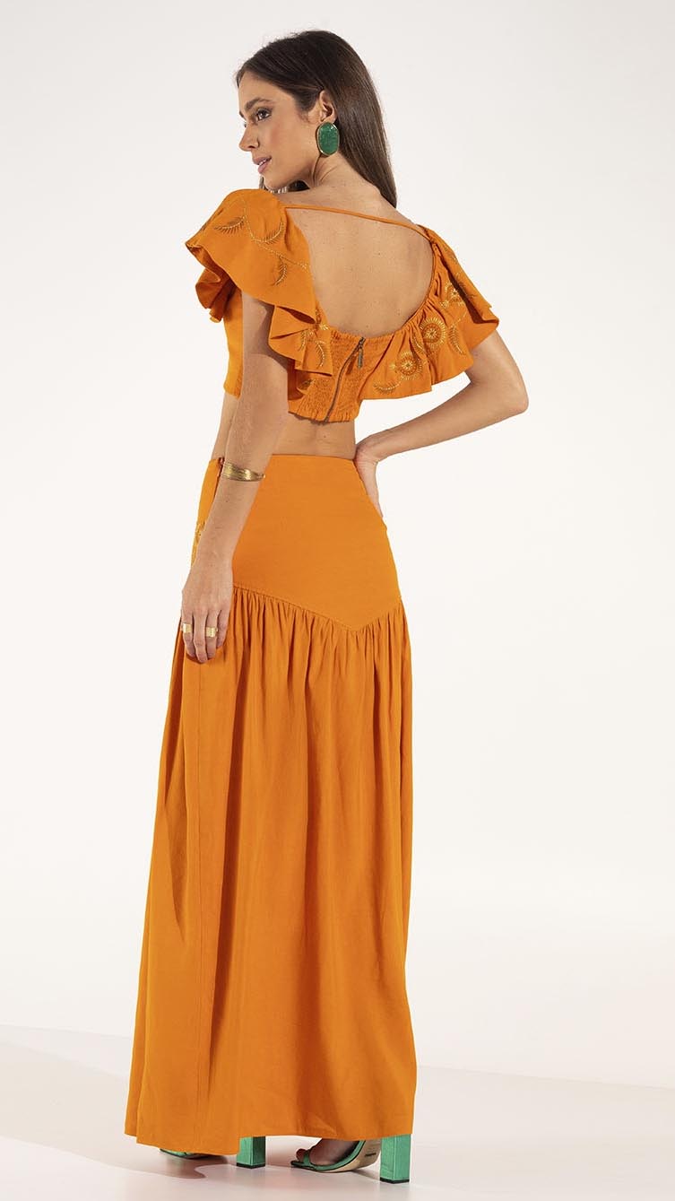 Orange Layla Linen Top and Skirt Set
