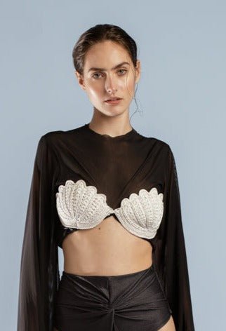 Ela del Mare Bikini Top | Ivory & Black - YSSLA