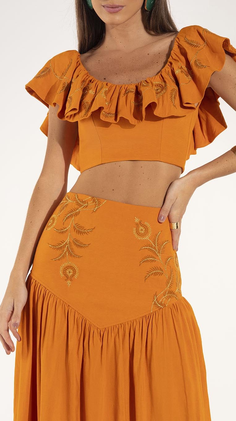 Orange Layla Linen Top and Skirt Set