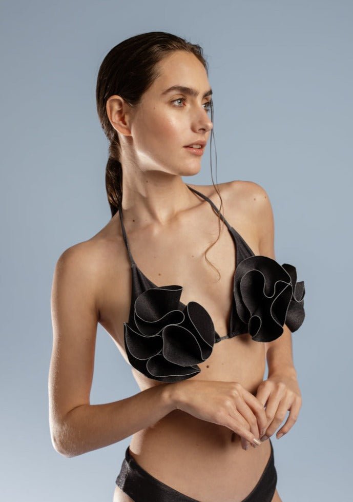 Floreale Bikini Top | Ivory & Black - YSSLA