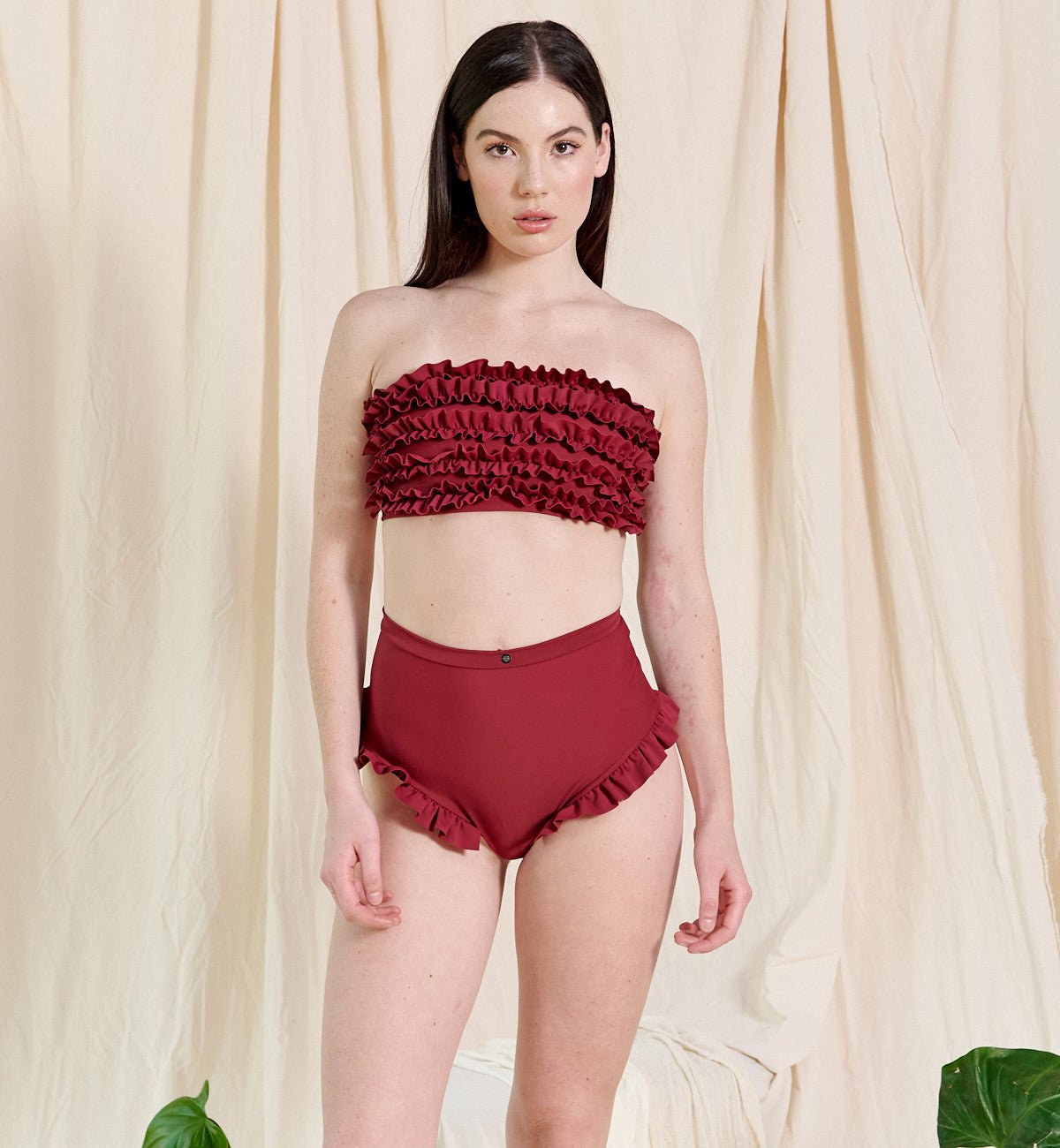 Red Rose Swimsuit Bottom with Ruffles - YSSLA