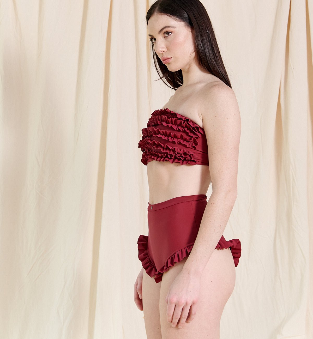 Red Rose Swimsuit Bottom with Ruffles - YSSLA